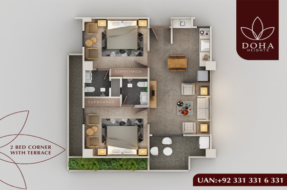2 Bed corner with terrace