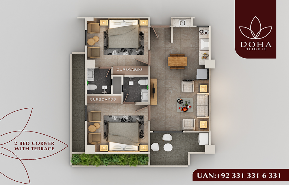 2 Bed corner with terrace